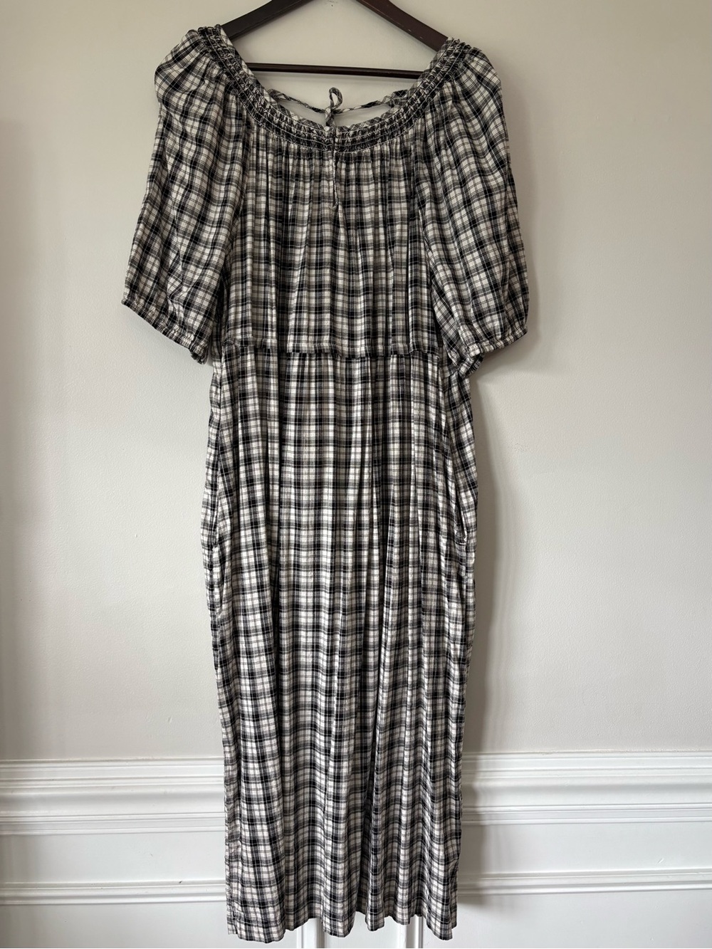 Old Navy Plaid Puff Sleeve Smocked Midi Swing Dress Size XL Cottagecore Peasant - Picture 1 of 16
